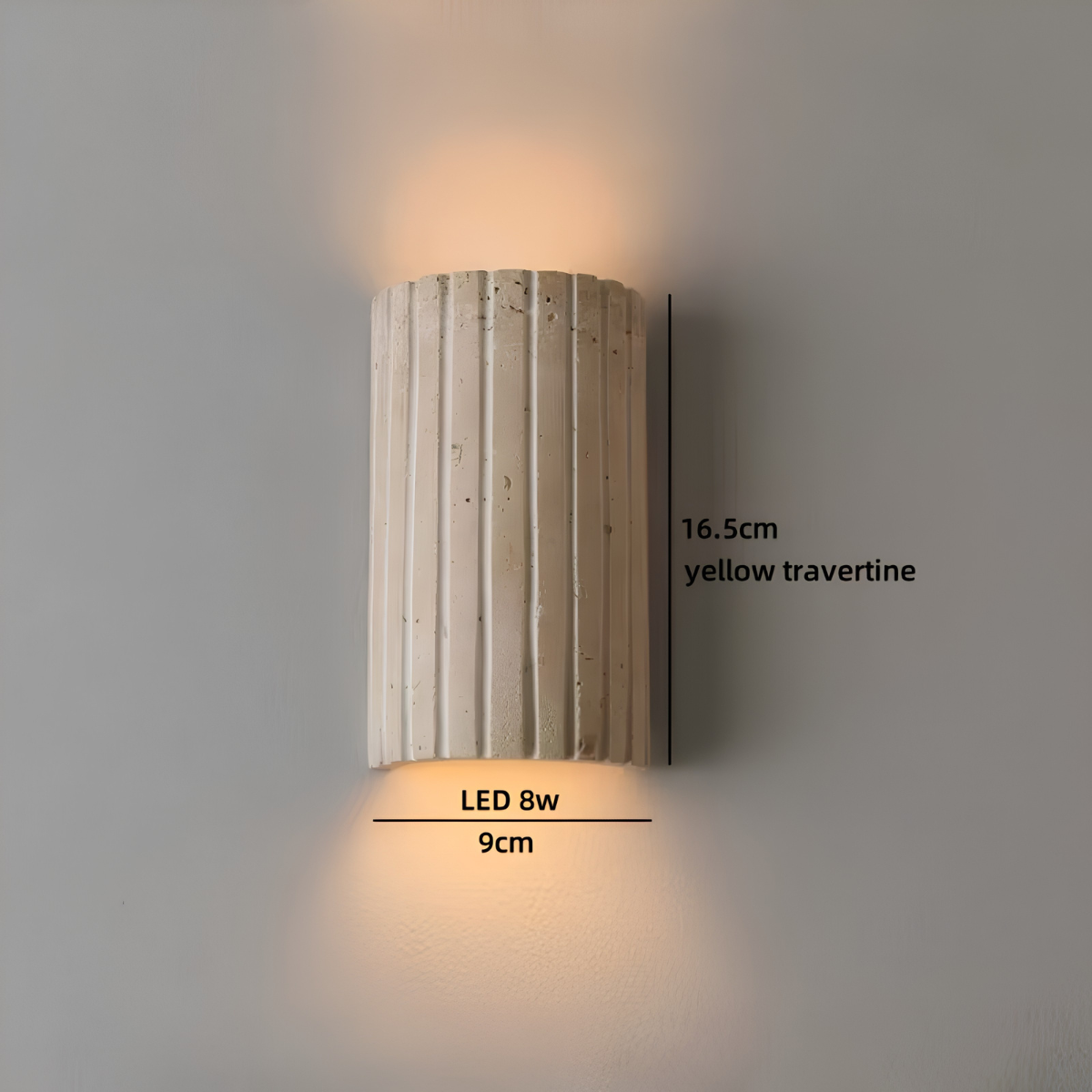 Travertijn Wandlamp — Geribbeld wit met geintegreerde-LED
