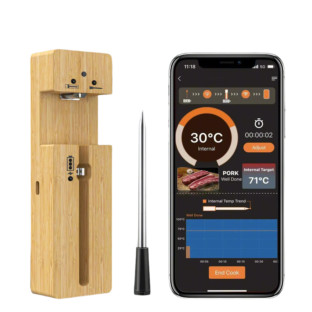 Smart Bluetooth Thermometer – Voor Perfect Gegaard Vlees op BBQ & in Oven