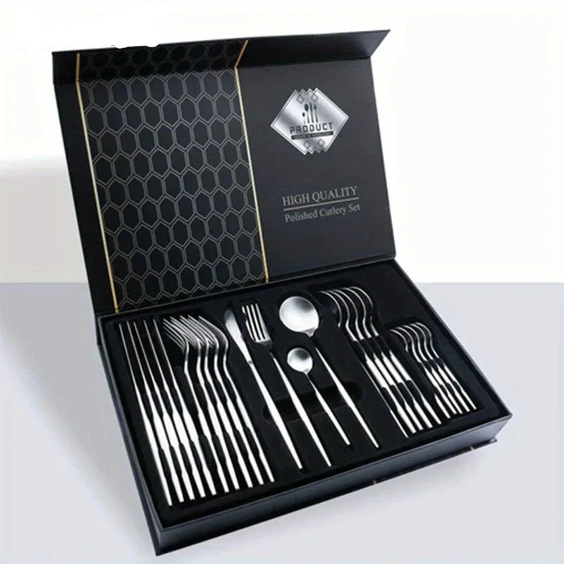 The Ultimate Cutlery Set in a Luxury Box: 24-piece Gold or Silver - The Perfect Gift!