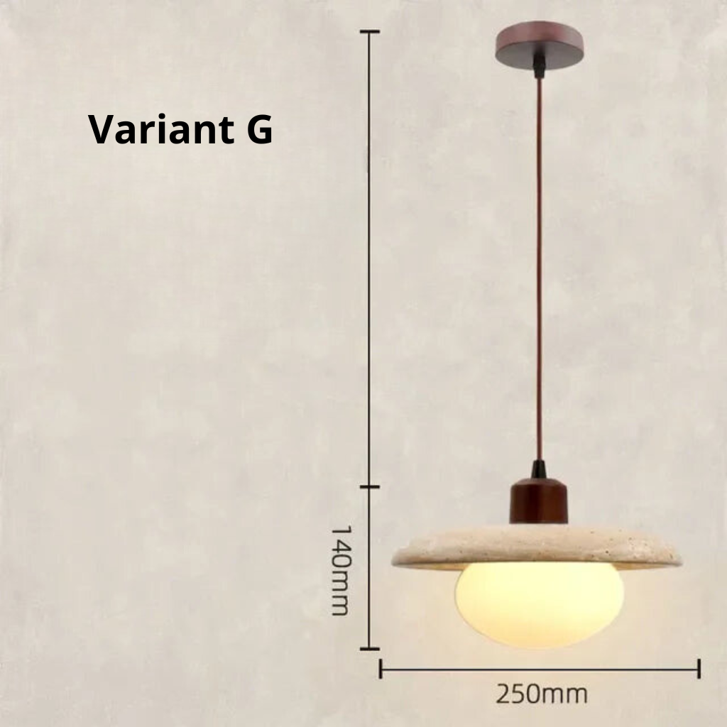 Travertijn Houten Hanglamp close-up van materiaal