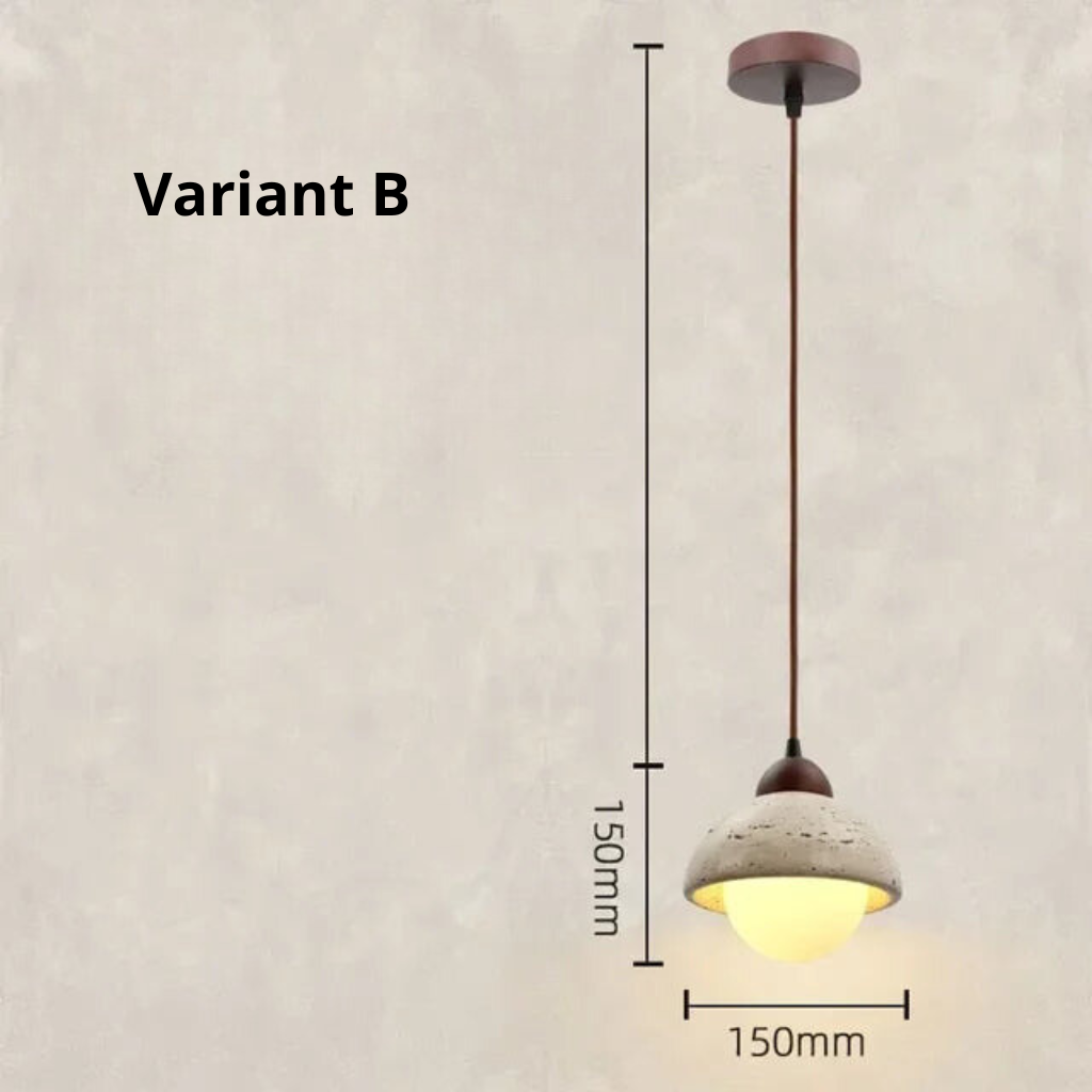 Travertin hanglamp natuurlijke materialen Japandi interieur
