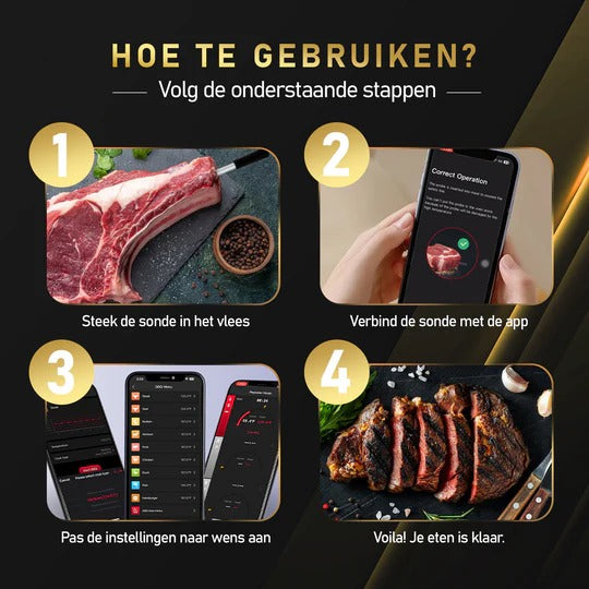 Smart Bluetooth Thermometer – Voor Perfect Gegaard Vlees op BBQ & in Oven