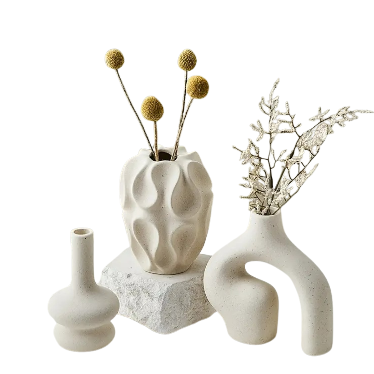 3-delige Boho Vaasenset – Keramiek – Ronde & Donutvorm – Minimalistisch Scandinavisch Design