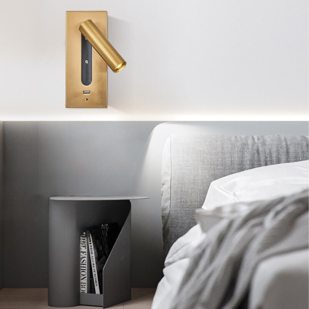 Wandlamp met USB snelladen in aluminium, warm LED licht