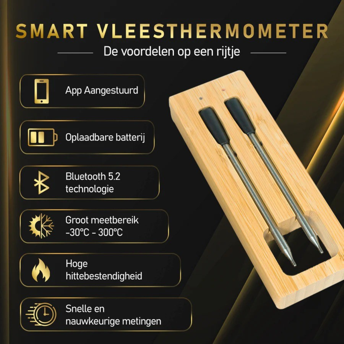 Smart Bluetooth Thermometer – Voor Perfect Gegaard Vlees op BBQ & in Oven