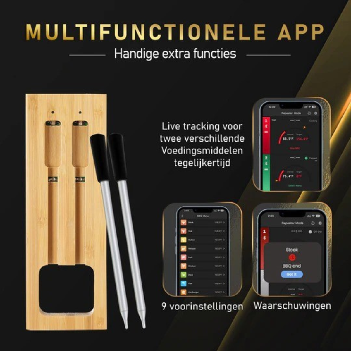 Smart Bluetooth Thermometer – Voor Perfect Gegaard Vlees op BBQ & in Oven