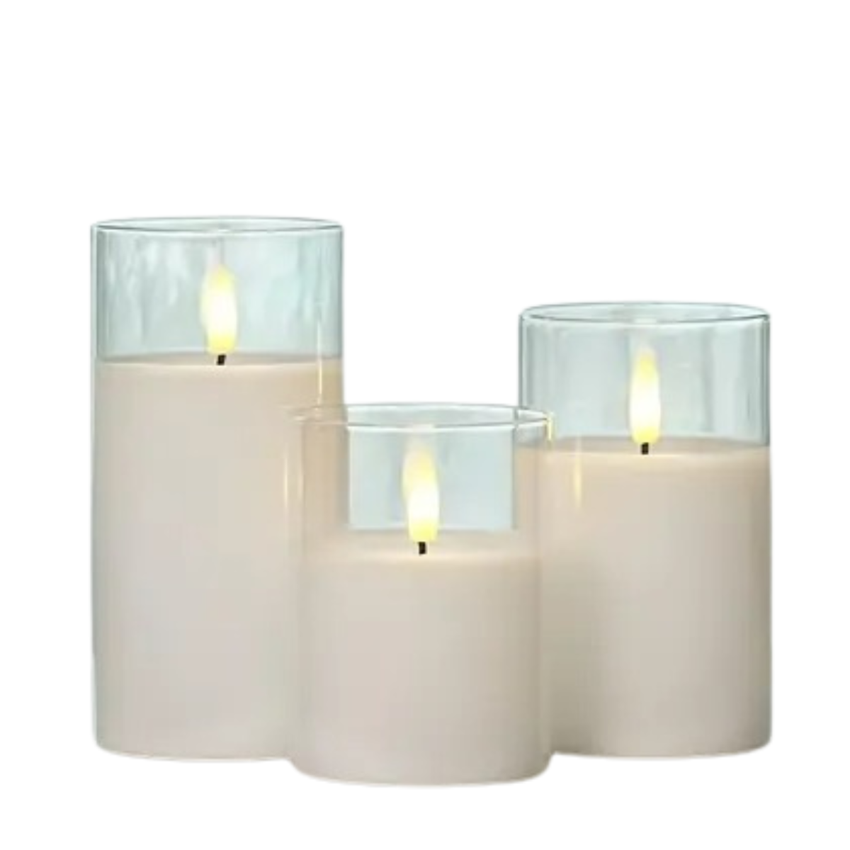 Set van 3 witte LED-kaarsen met realistisch flikkerlicht