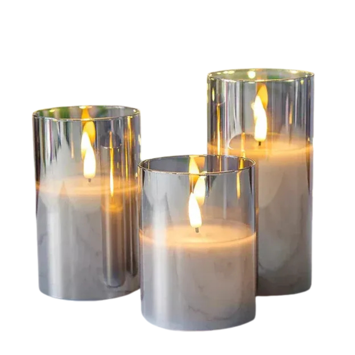 Set van 3 LED-kaarsen – Gerookt glas - Met Afstandsbediening & Timer