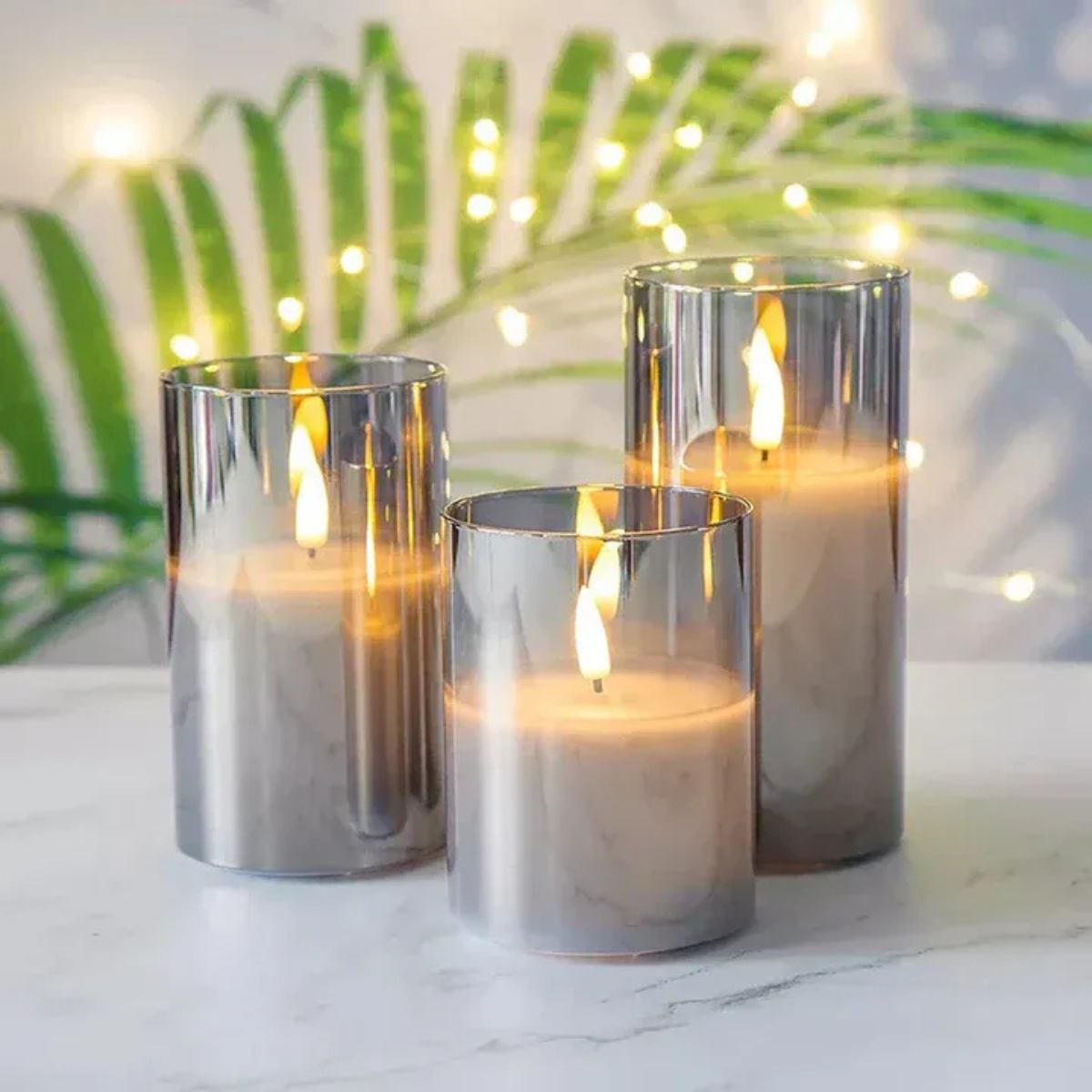 Set van 3 LED-kaarsen – Gerookt glas - Met Afstandsbediening & Timer
