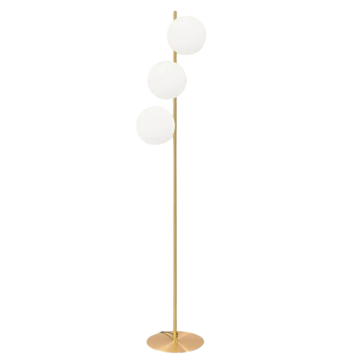 Moderne vloerlamp goud met drie witte glazen lichtbollen