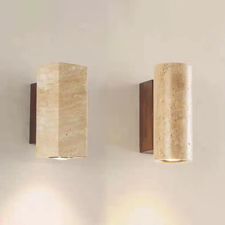Travertijn wandlamp Japanse stijl – massief natuursteen met warme lichtgloed