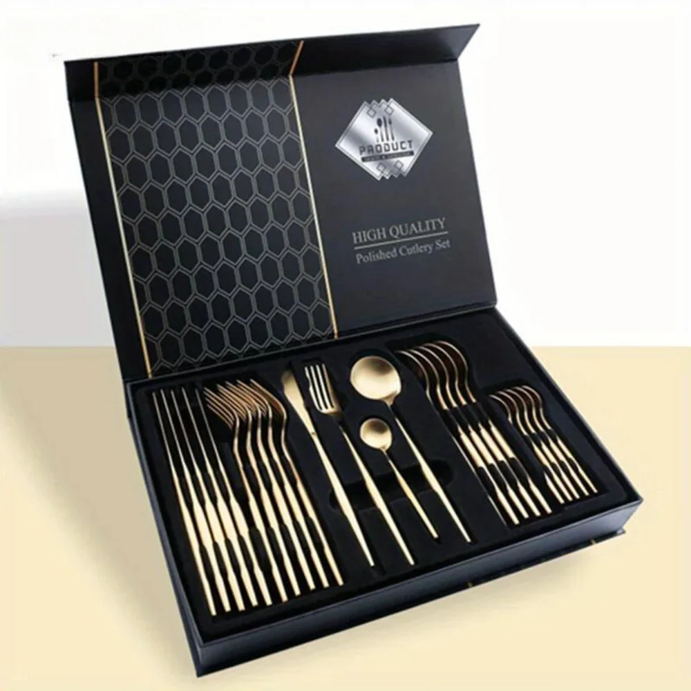 The Ultimate Cutlery Set in a Luxury Box: 24-piece Gold or Silver - The Perfect Gift!