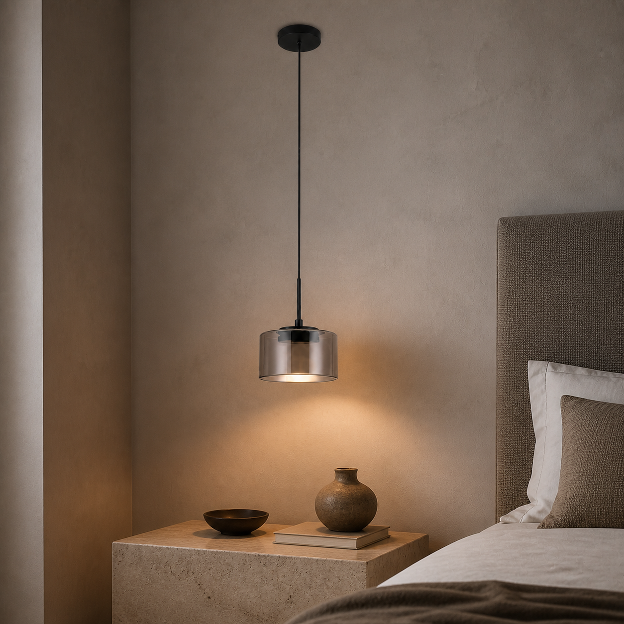 Cholet rookglazen hanglamp correct gemonteerd in slaapkamer