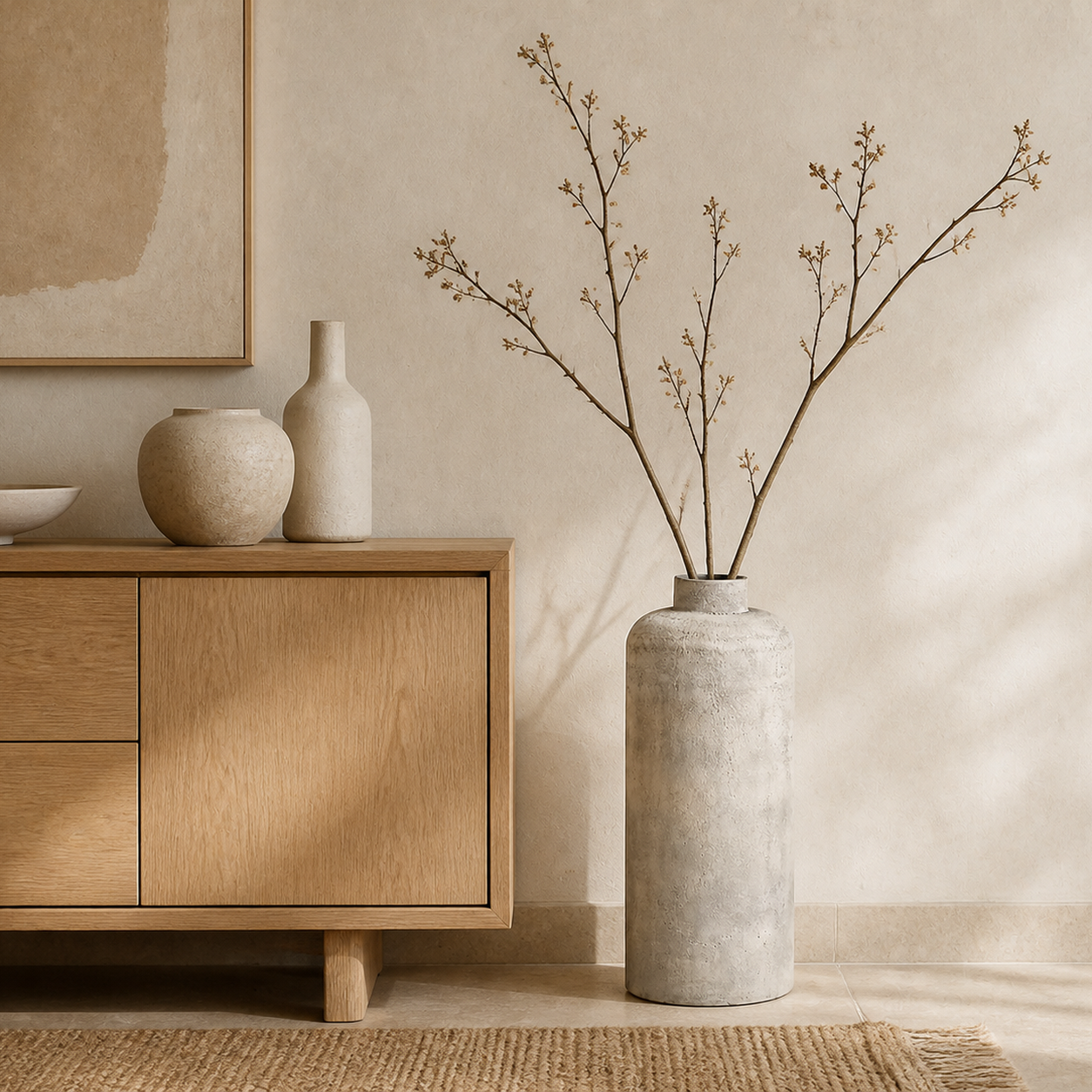 Hou decoratieve vaas naast dressoir