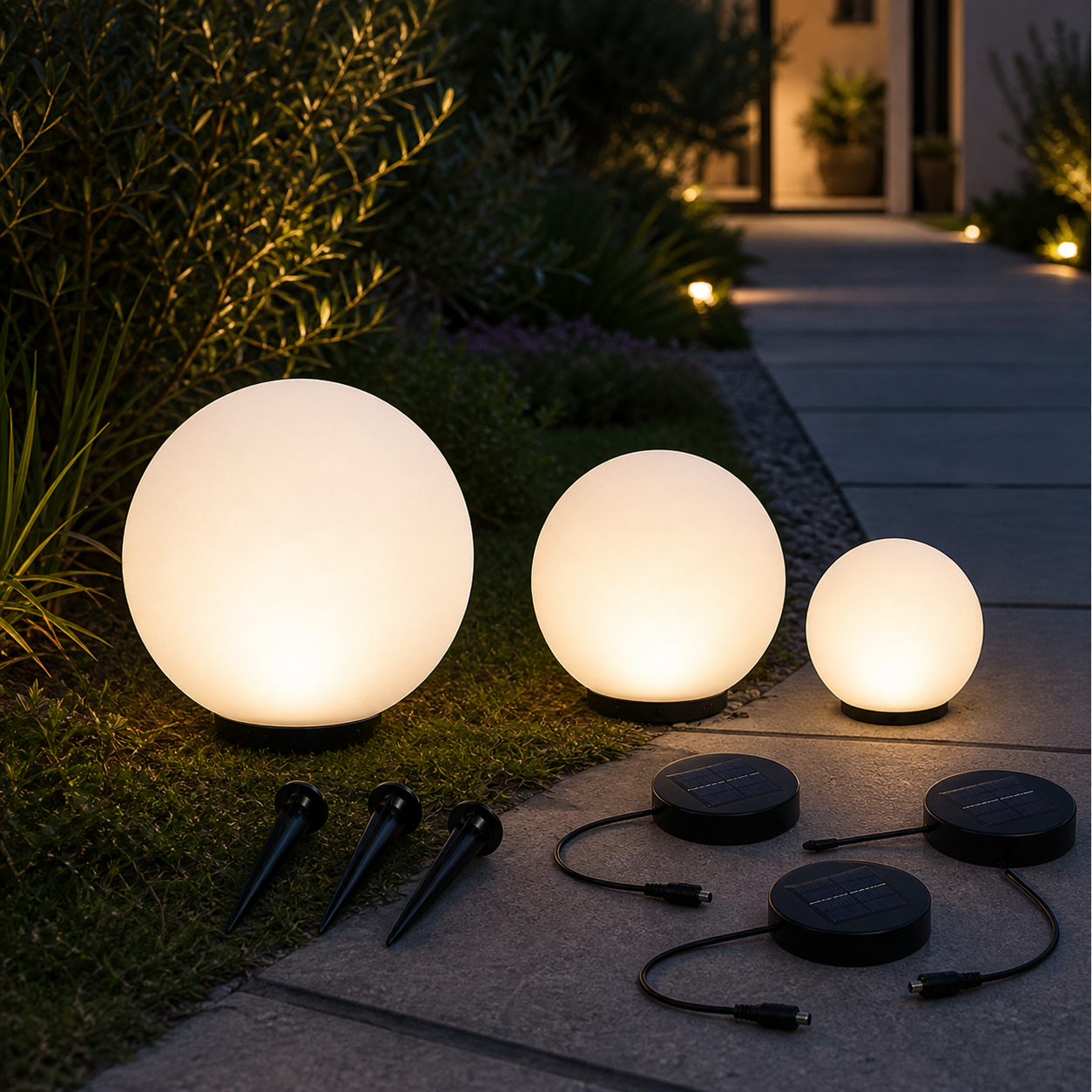 Lifton solar lampen langs tuinpad