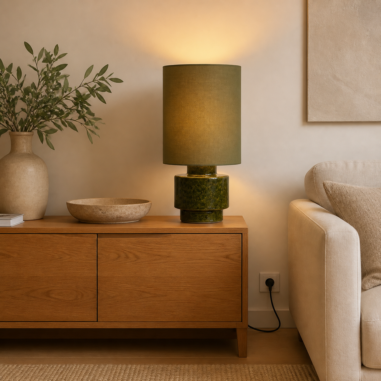 Sibsey groene tafellamp op dressoir